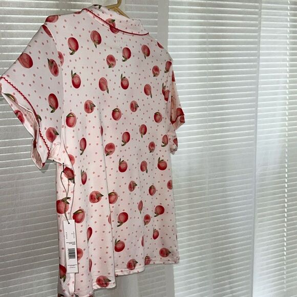 RAE DUNN. XL Blush Pink Peach Notch Collar Short Sleeve Button Top Shorts PJ Set - Picture 4 of 12